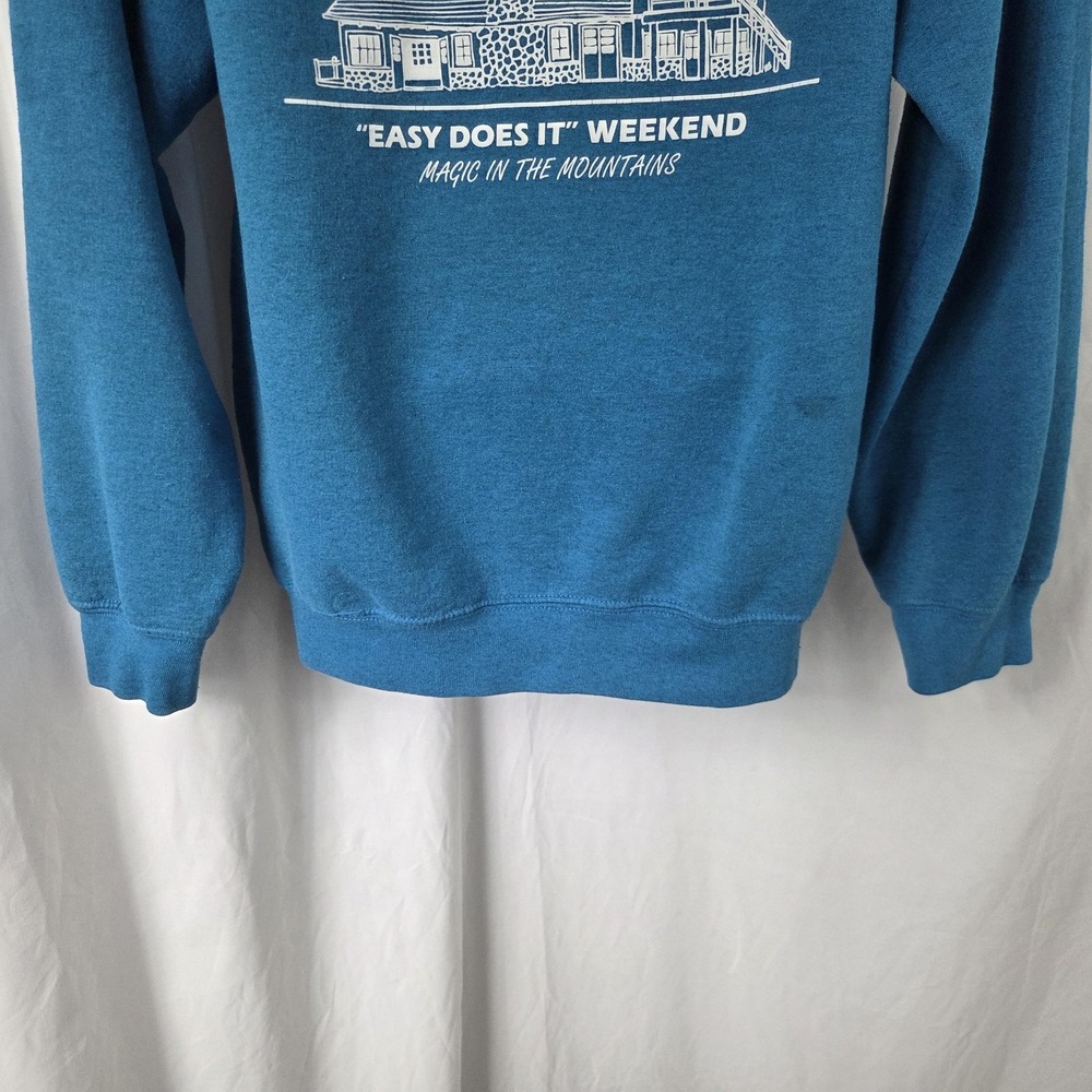 Gildan Hoodie Mens Medium Blue Camp Seely Graphic Fleece Pullover Sweatshirt - Picture 6 of 14